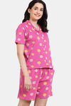 Zivame Sunset Disco Knit Cotton Shorts Set - Fuchsia Purple — thumbnail 3